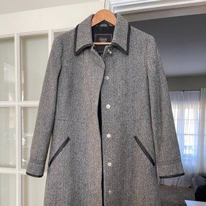 Coach Wool Herringbone Coat Trimmed with Leather